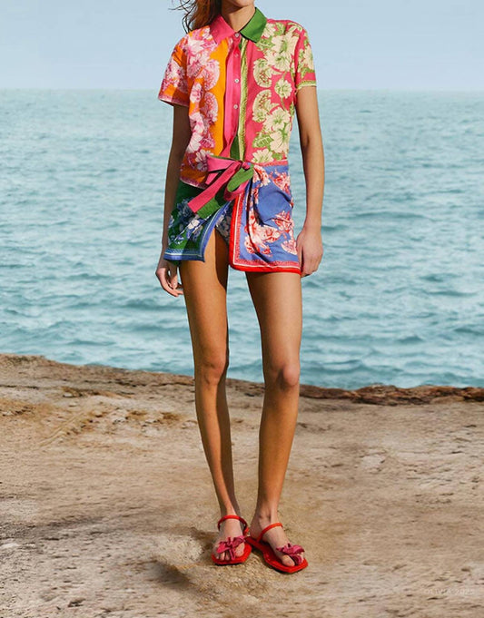 Farm Rio - Mixed Scarves Floral Elegance Mini Skirt