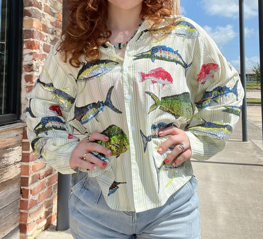 Queen Of Sparkles - Multi Fish Collar Top