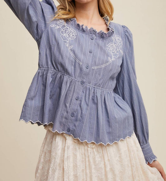 Listicle - Belle Embroidered Ruffle Blouse