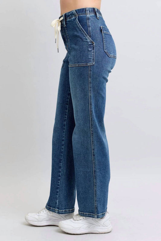 Judy Blue - High Waist Drawstring Wide Leg Jeans