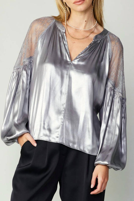 Current Air - Metallic Lace Sleeve Top