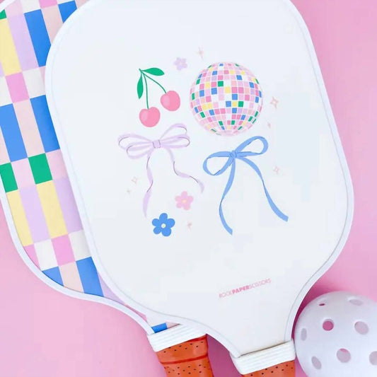 Rock Paper Scissors - Women's Disco Ball And Bows Pickleball Paddle