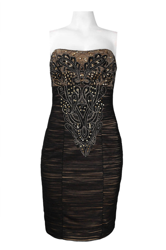 Sue Wong - Embroidered & Sequin Strapless Mesh Dress