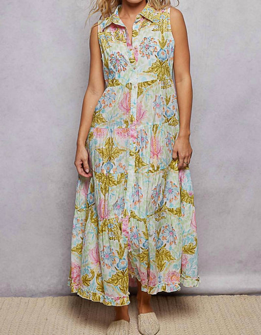 Pol - spangle shirred ruffle printed woven maxi dress