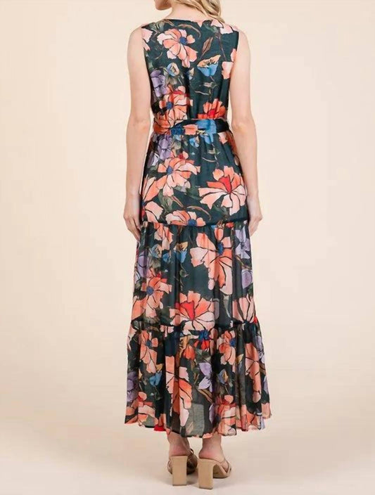 Lime N Chili - Floral Print Sleeveless Tie Waist Maxi Dress