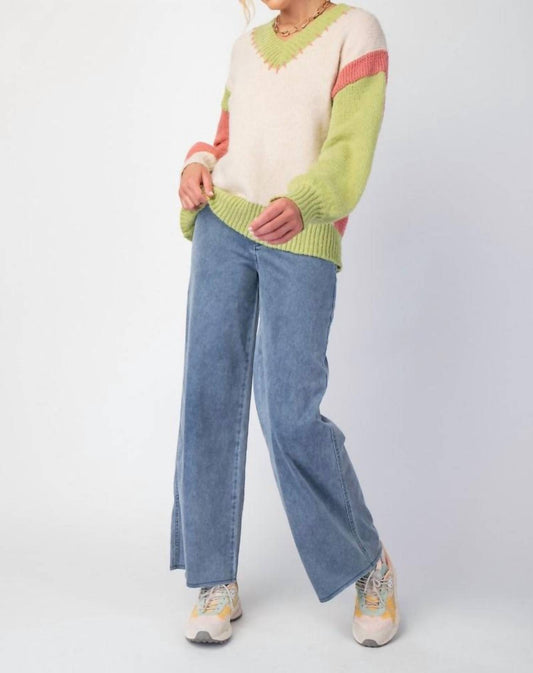 Easel - Color Block Knit Pullover Sweater