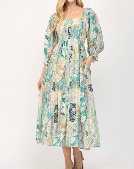 Fate - Flower Print Smocked Midi Dress