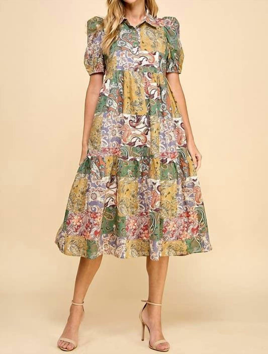 Tcec - Elodie Abstract Collared Midi Shirt Dress