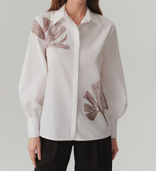 Exquise - Ayla Cotton Shirt With Floral Stitch Detailing