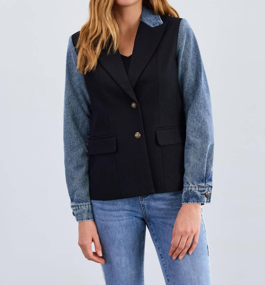 Fdj - Mixed Media Long Sleeve Blazer