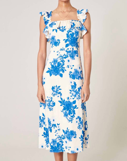 Sugarlips - Azure Kona Floral Ruffle Trim Milo Midi Dress