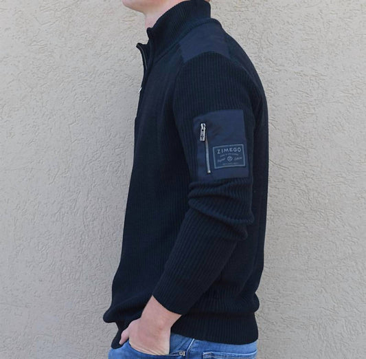 Zimego - Mock Neck Polo Sweater With Pocket