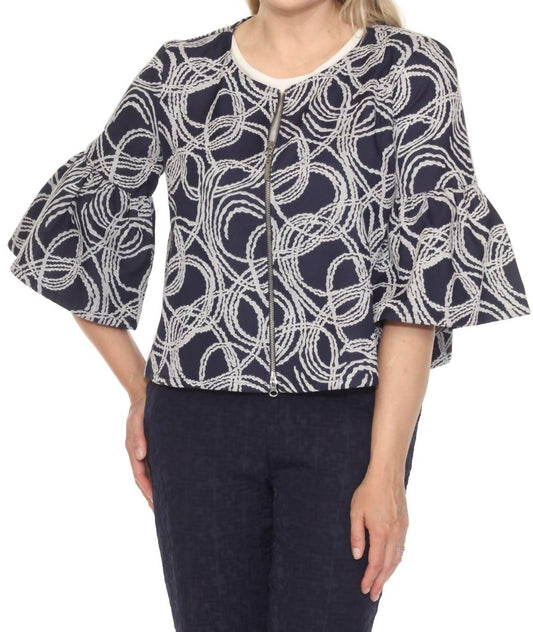 Joseph Ribkoff - Abstract Jacquard Zip Front Jacket