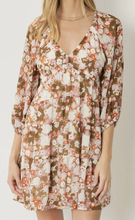 Entro - Floral Print V-neck Dress