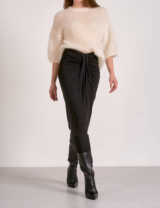 Elan - Chic Fuzzy Knit 3/4 Sleeve Sweater