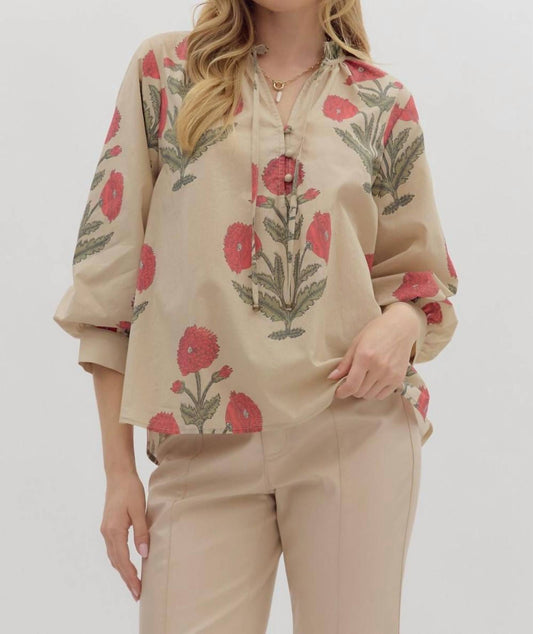 Entro - Poppy Bubble Sleeve Top