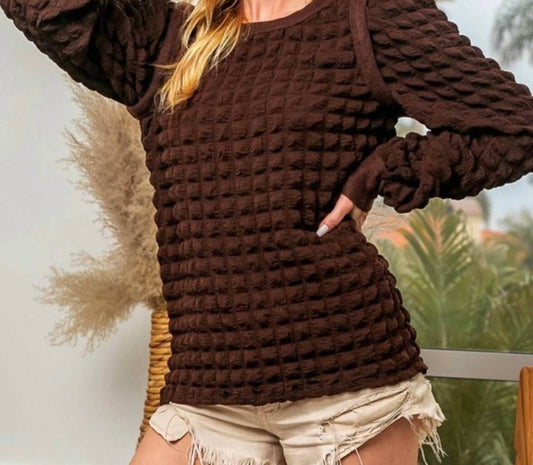 Bibi - Jackie Popcorn Puffed Long Sleeve Pullover Sweater