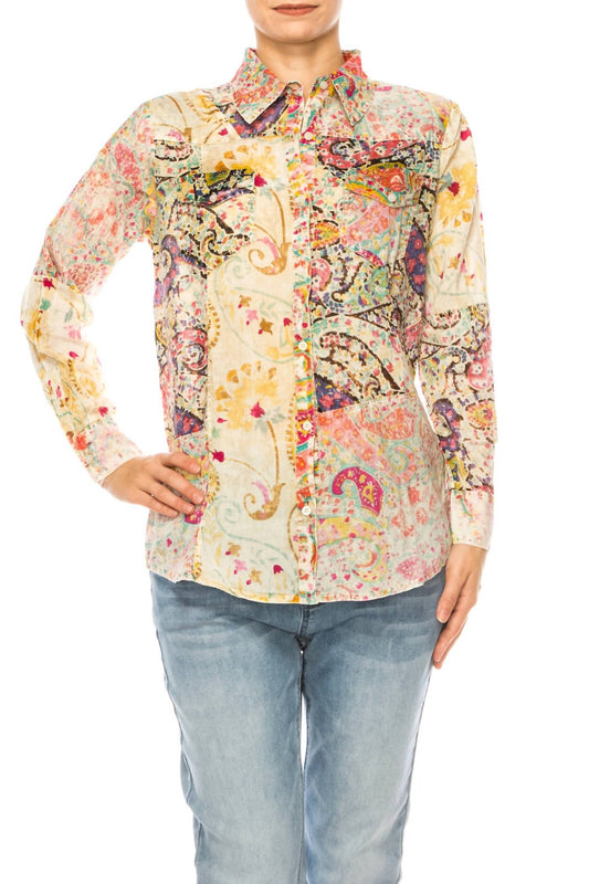 Vintage Goa - Paisley Patchwork Vintage Wash Shirt Top