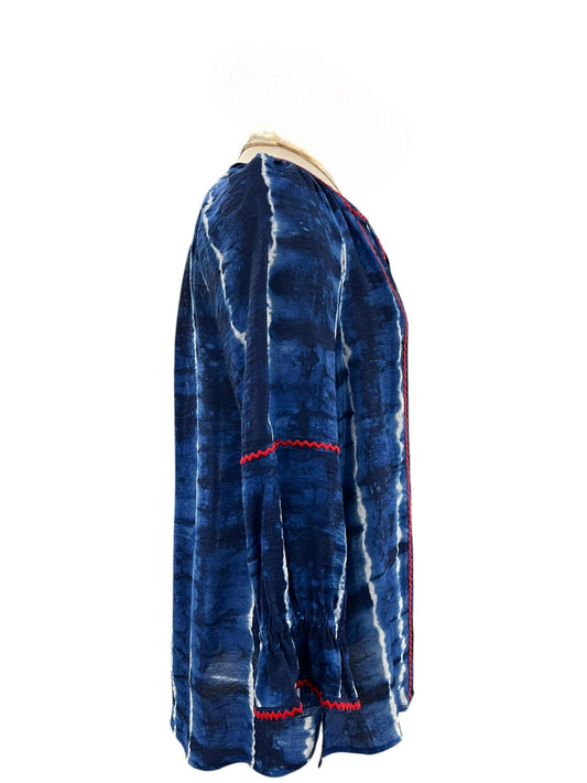 Multiples - Women's Tye Die Embroidered Peasant Top