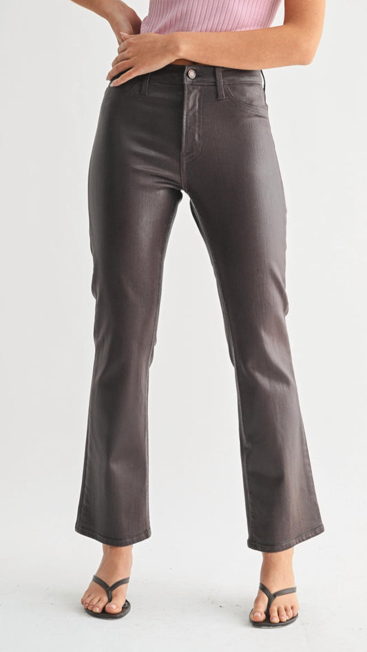 Just Black Denim - Coated Slim Cropped Bootcut Jeans