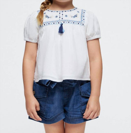 Mayoral - Girls' Floral Embroidered Peasant Blouse
