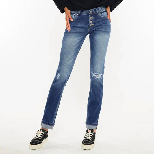 Kancan - Mid Rise Cuffed Skinny Straight Leg Jeans