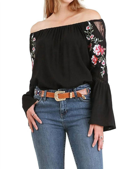 Umgee - Floral Embroidered Bell Sleeve Top