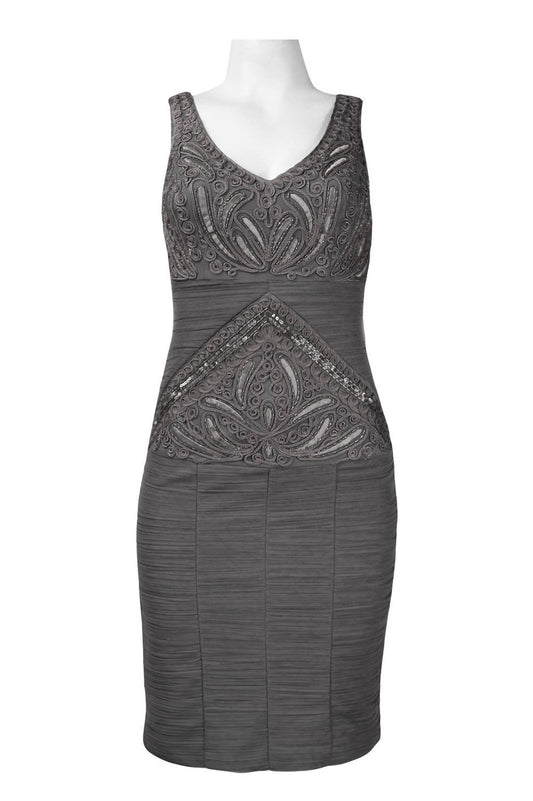 Sue Wong - V-Cut Neck Ribbon Ruched Cocktail Dress