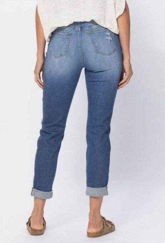 Judy Blue - High Waist Cuffed Distressed Boyfriend Jeans