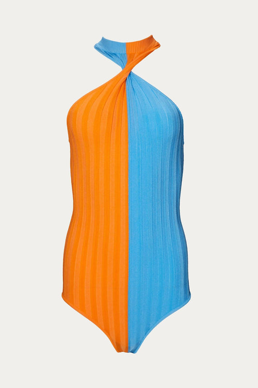 TWO-TONE HALTERNECK BODYSUIT