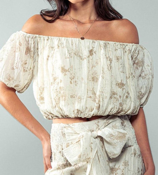 Trend:Notes - Elastic Off Shoulder Floral Crop Blouse