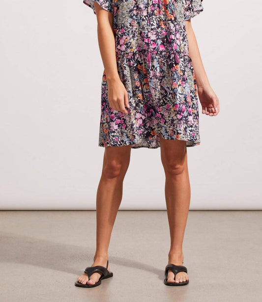 Tribal - Raglan Sleeve V-neck Tiered Dress