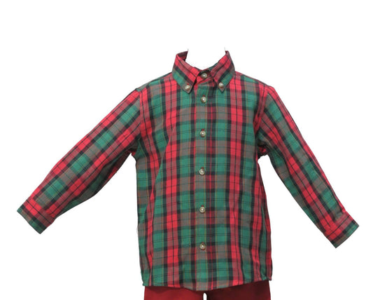 Cotton Kids - Boy Christmas Plaid Button Down Shirt