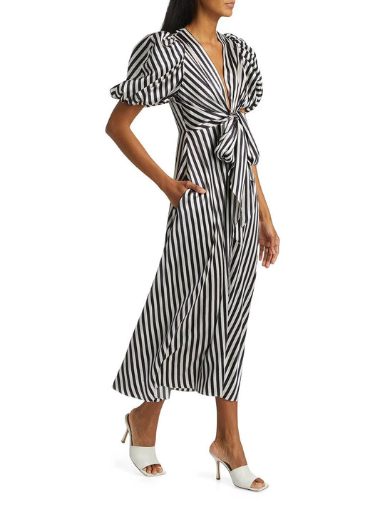 Silvia Tcherassi - Stripe Wrap Silk Tie Midi Dress