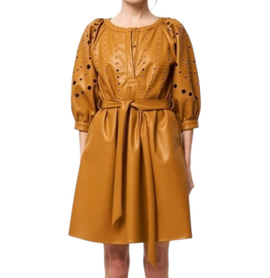 Ciebon - Kinna Embroidered Faux Leather Shirt Dress
