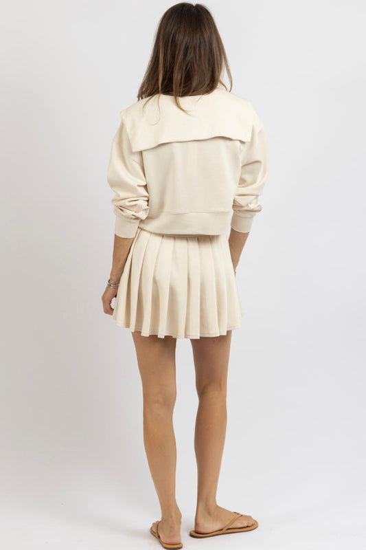 Mable - Pleats And Thanks Sweatshirt Mini Skirt Set