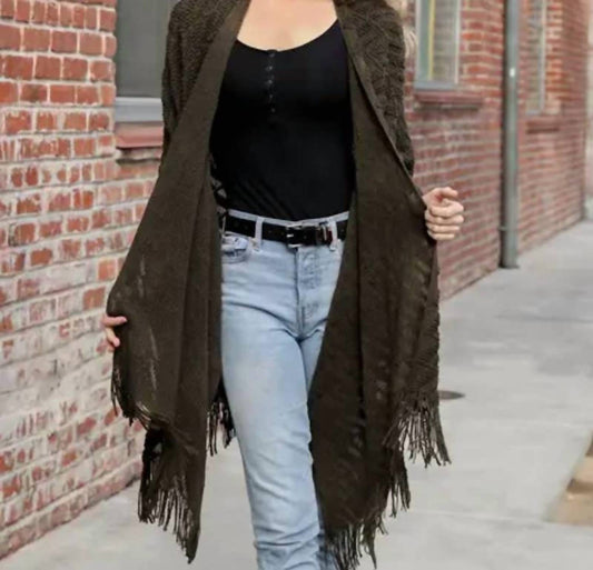 Leto - Diagonal Knit Tassel Ruana Shawl Wrap