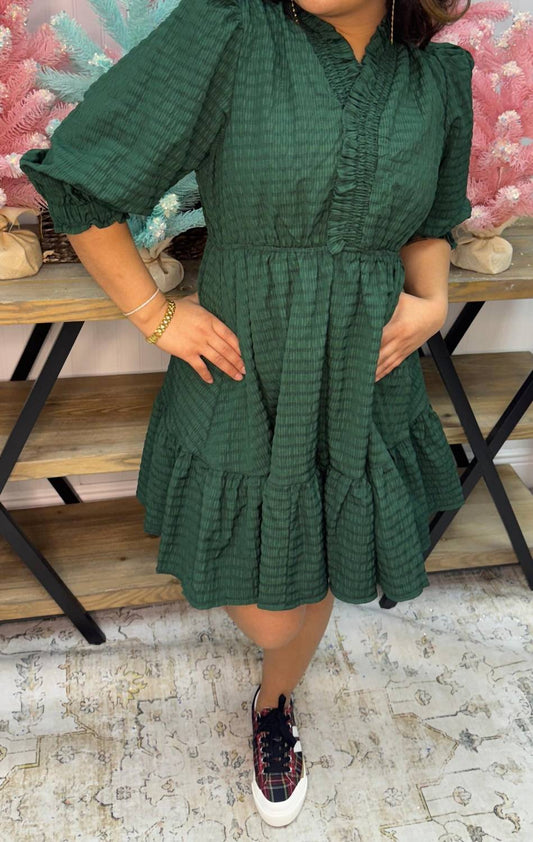 Umgee - Ruffled Trim Textured Baby Doll Mini Dress