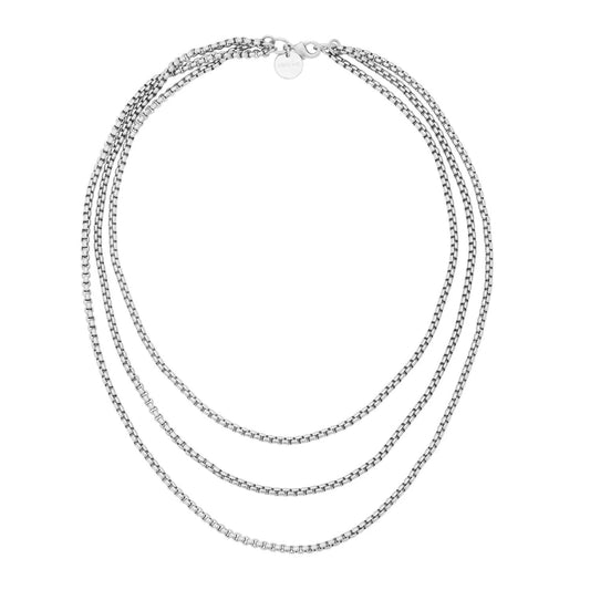 Eklexic - Women's Triple Layer Thin Luciana Box Chain Necklace