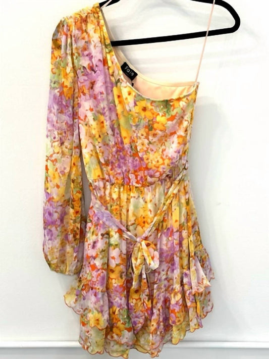 Fate - Women's Floral One Shoulder Scallop Hem Mini Dress