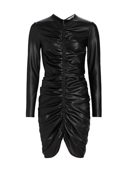 Veronica Beard - Bernadette Faux Leather Long Sleeve Ruched Mini Dress