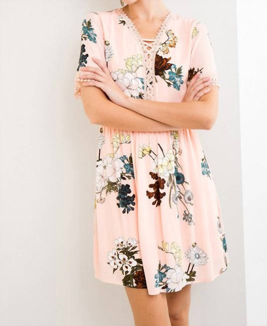 Entro - Lace Up Floral Mini Dress