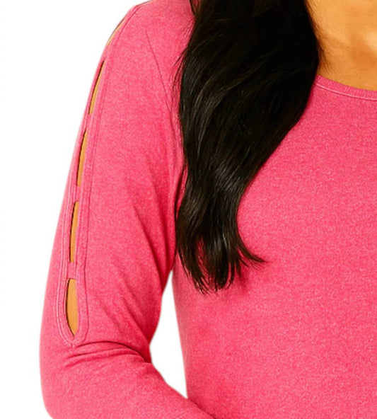 French Kyss - Soft Stretch Sleeve Lattice Crew Neck Top