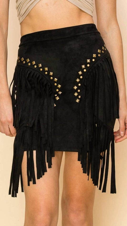 Veveret - Studded Suede Fringe Mini Skirt