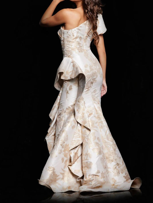 Jovani - One Shoulder Ruffle Skirt Evening Gown