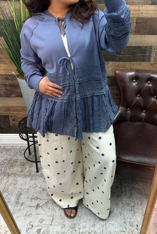 J.Nna - Lace Contrast Front Tie Hooded Jacket