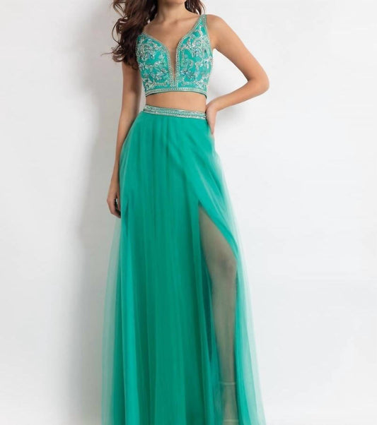 Rachel Allan - Two-piece Sequin Tulle Evening Gown