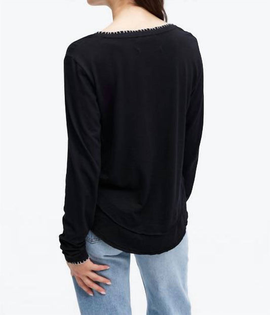 Chrldr - Whipstitch Ava V-neck Long Sleeve T-shirt