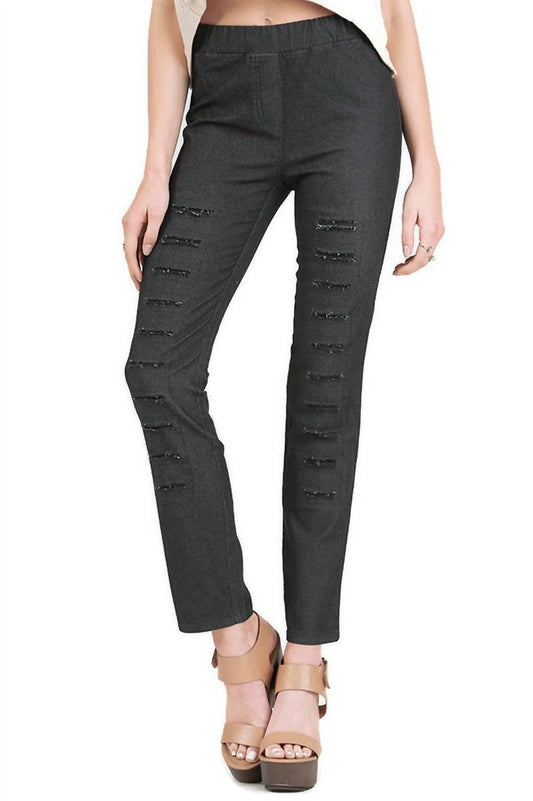 Umgee - High Waist Denim Pants With Ripped Details