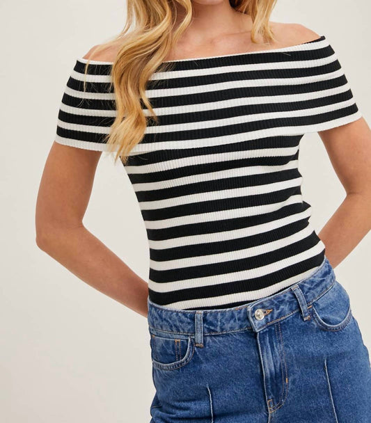 Bluivy - Seaside Off The Shoulder Striped Knit Top